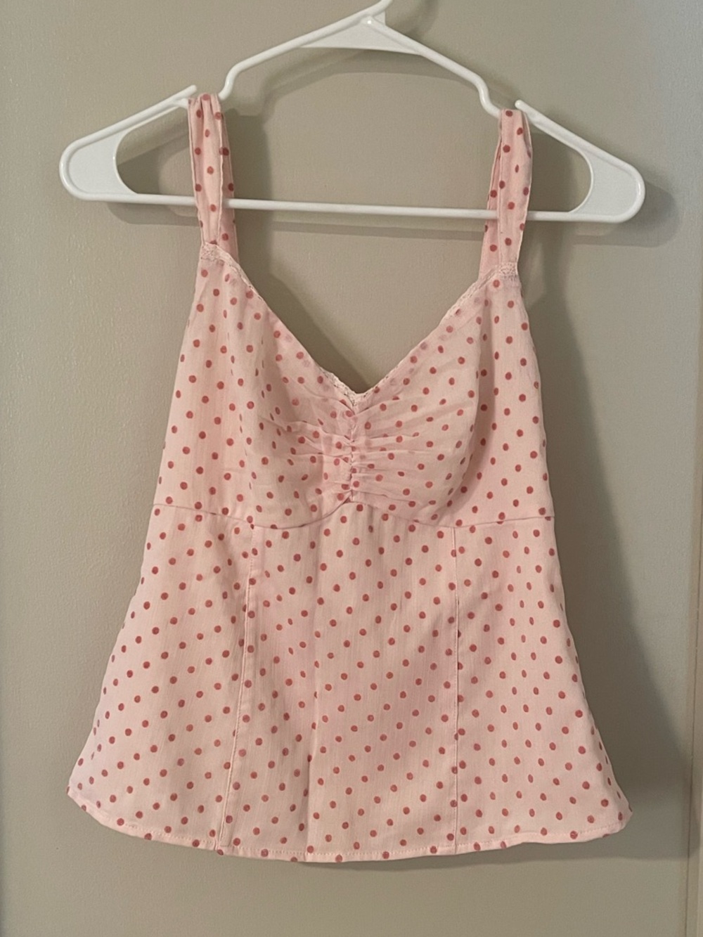 Hollister Pink Polka Dot Ruched Bust Cami